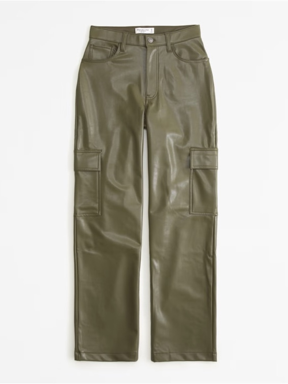 Abercrombie & Fitch Olive Green Vegan Leather Cargo Jeans - High Rise